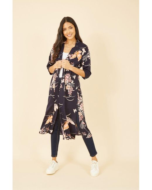Yumi' Blue Butterfly Print Long Kimono