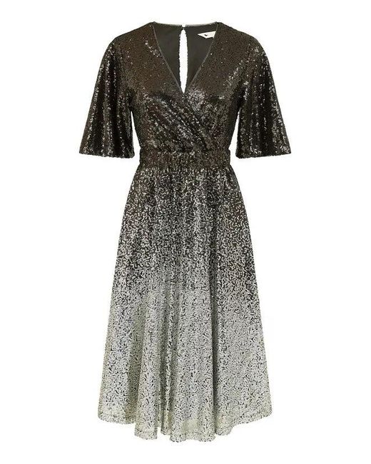 Yumi' Black And Ombre Sequin Midi Wrap Dress
