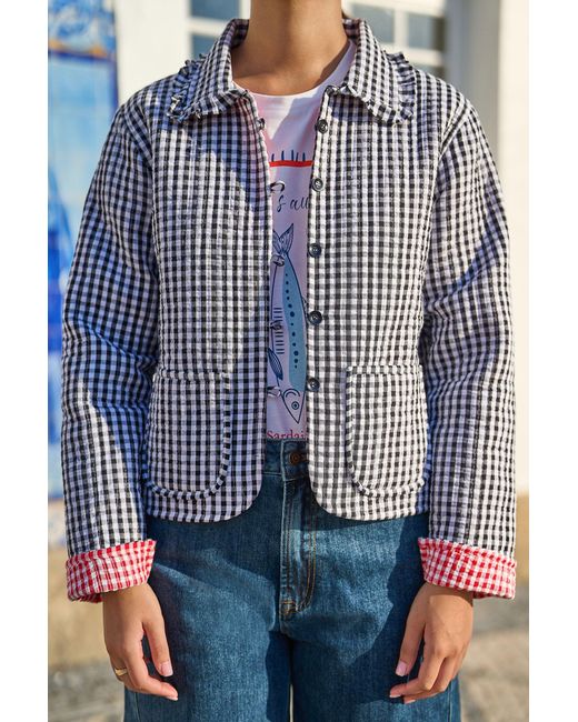 Yumi' Blue Gingham Frill Collar Jacket