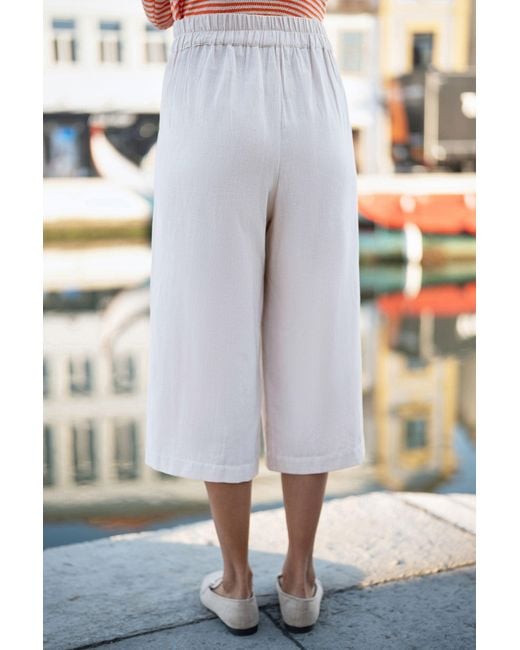 Yumi' Gray Linen Mix Cropped Trousers With Tie Belt