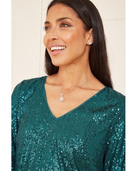Yumi' Green Sequin Fluted Sleeve Party Top