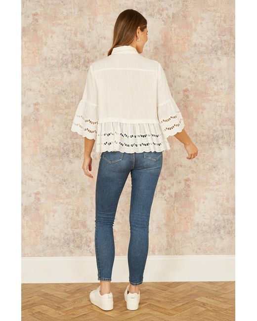 Yumi' Natural Linen Relaxed Shirt With Scallop Trims