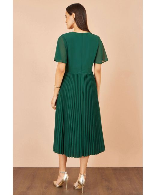 Yumi' Green Sequin Embroidered Pleated Midi Dress