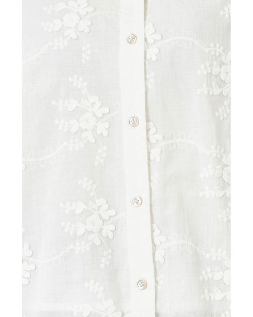 Yumi' White Cotton Flower Applique Shirt