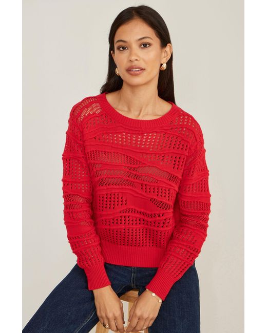 Yumi' Red Wave Pointelle Knitted Jumper