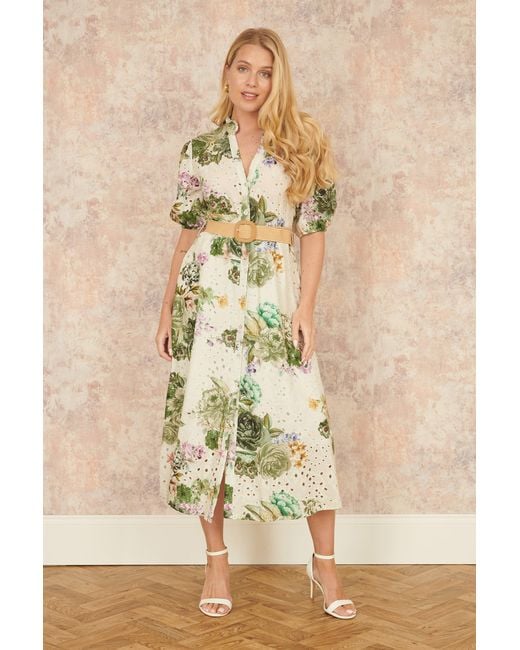 Yumi' Natural Cotton Broderie Anglaise Midi Shirt Dress
