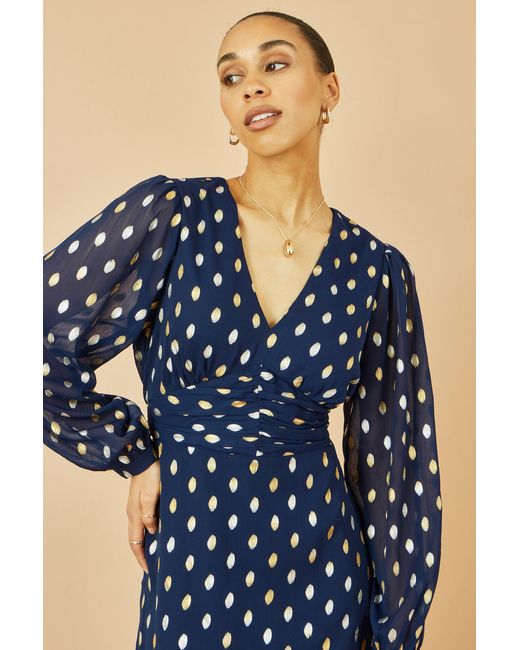 Yumi' Blue Foil Print Midi Dress