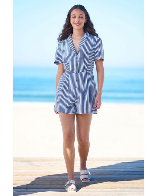 Yumi' Blue Stripe Retro Playsuit