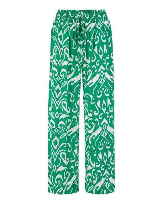 Yumi' Green Ikat Print Relaxed Fit Trousers