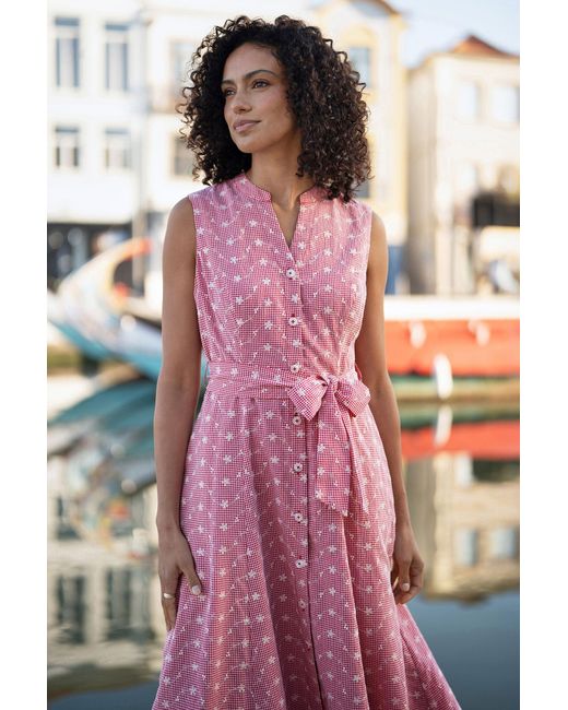 Yumi' Pink Broderie Anglaise Embroidered Sleeveless Shirt Dress