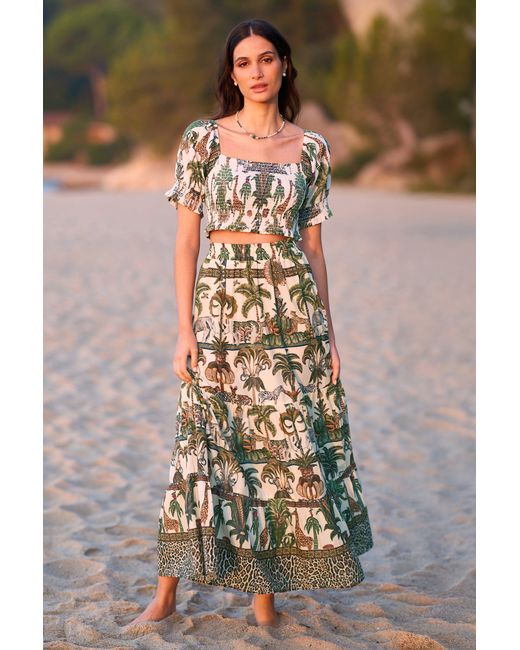 Yumi' Multicolor Cotton Voile Safari Midi Skirt
