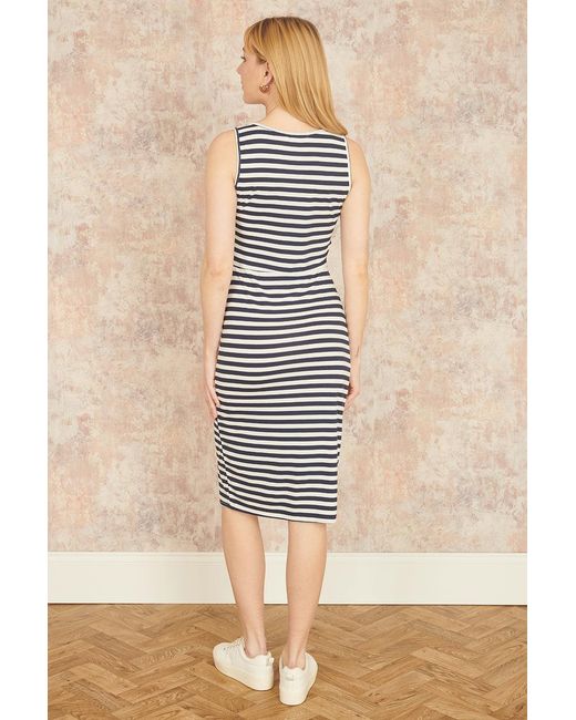 Yumi' Natural Striped Jersey Ruched Midi Dress