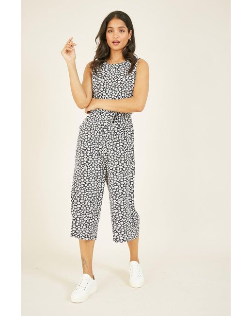 Mela White Ditsy Daisy Sleeveless Culotte Jumpsuit