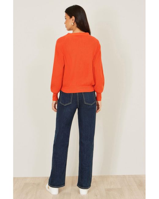 Yumi' Orange Relaxed Fit Cardigan With Stitch Detail
