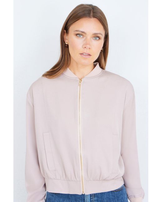 Yumi' White Relaxed Lightweight Bomber Jacket