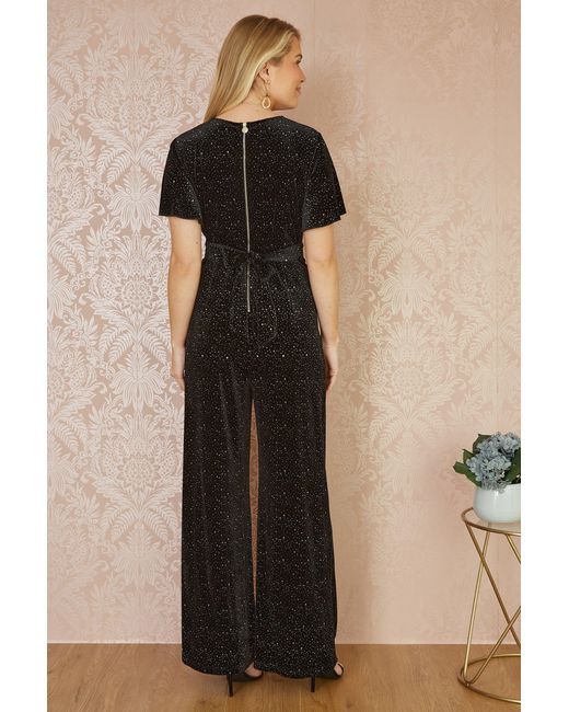 Yumi' Black Sparkle Velvet Wide Leg Jumpsuit