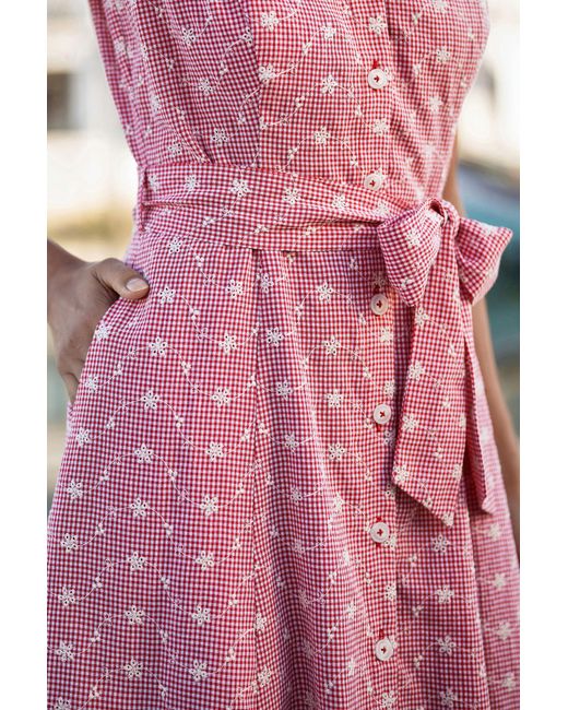 Yumi' Pink Broderie Anglaise Embroidered Sleeveless Shirt Dress
