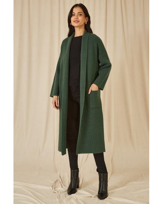 Yumi' Green Knitted Maxi Cardigan With Pockets