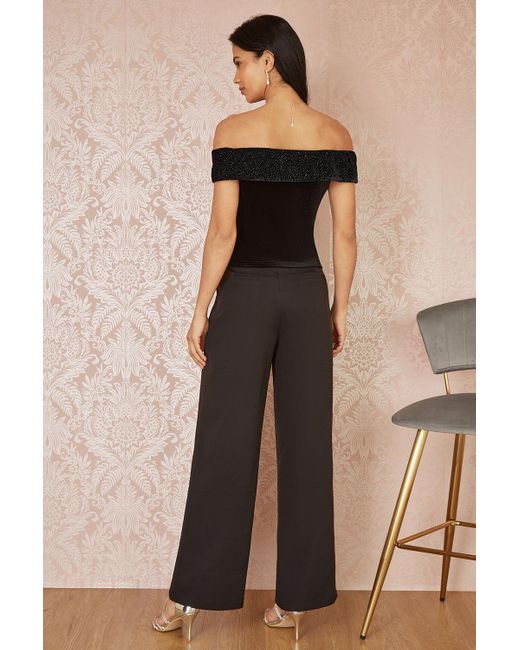 Mela Black Sparkle Velvet Bow Bardot Top