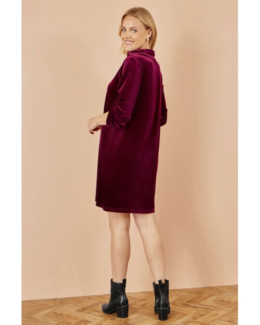 Yumi' Red Velvet Tunic Dress With 3/4 Sleeves