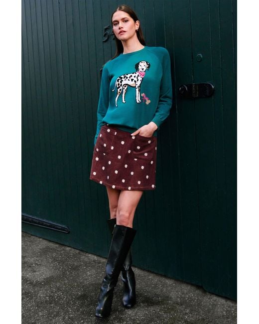 Yumi' Blue Dalmatian Intarsia Relaxed Jumper