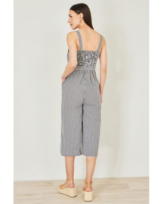 Yumi' Gray Gingham Button Through Jumpsuit