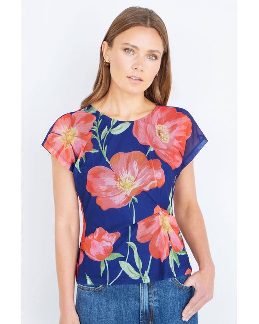 Yumi' Blue Poppy Mesh Top
