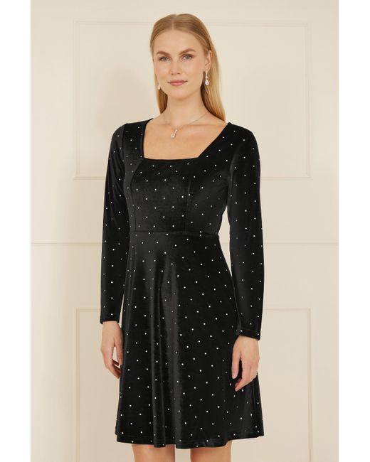 Yumi' Black Skater Dress With Diamantes And Long Sleeve