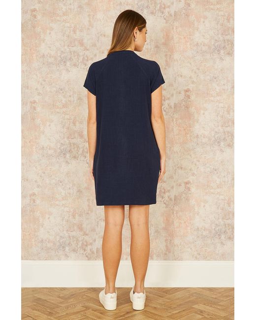 Yumi' Blue Viscose Zip Tunic Dress