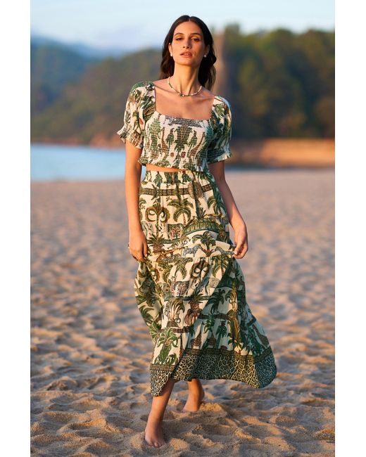 Yumi' Multicolor Cotton Voile Safari Midi Skirt