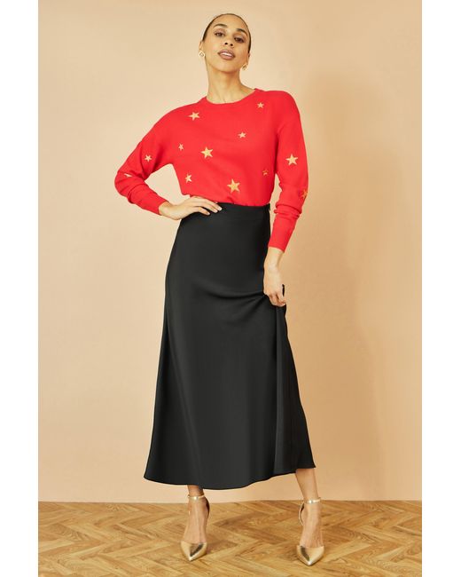 Yumi' Blue Satin Midi Skirt