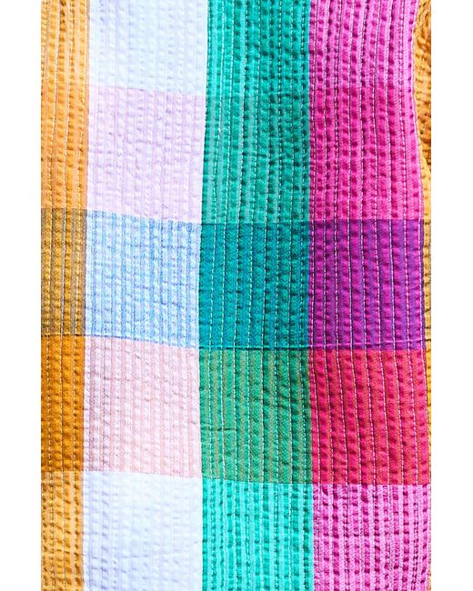 Yumi' Multicolor Multicolour Checked Cropped Reversible Cotton Quilted Jacket