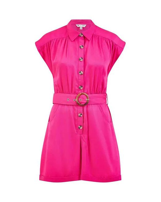 Yumi' Pink Cotton Twill Button Up Playsuit With Matching Belt