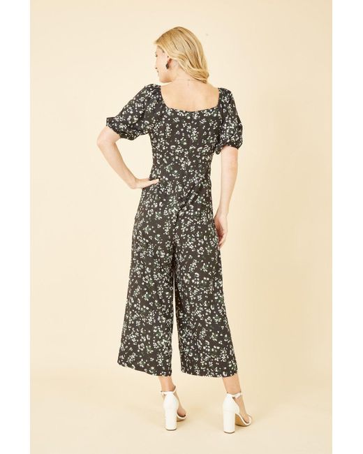 Mela London Natural Mela Daisy Print Sweetheart Neckline Jumpsuit