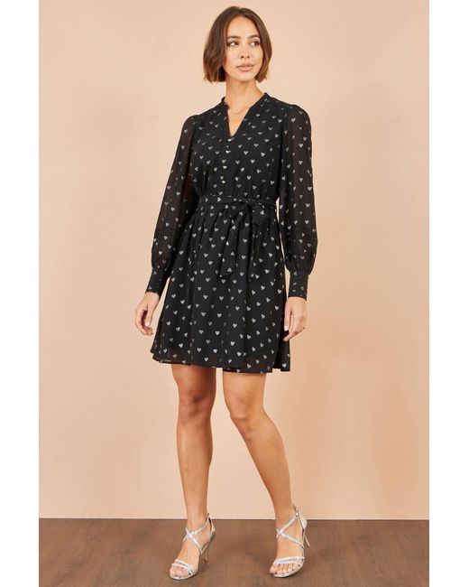Yumi' Black Heart Print Mini Dress
