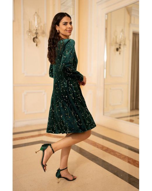Mela London Mela Star Foil Print Long Sleeve Skater Dress in Green Lyst UK