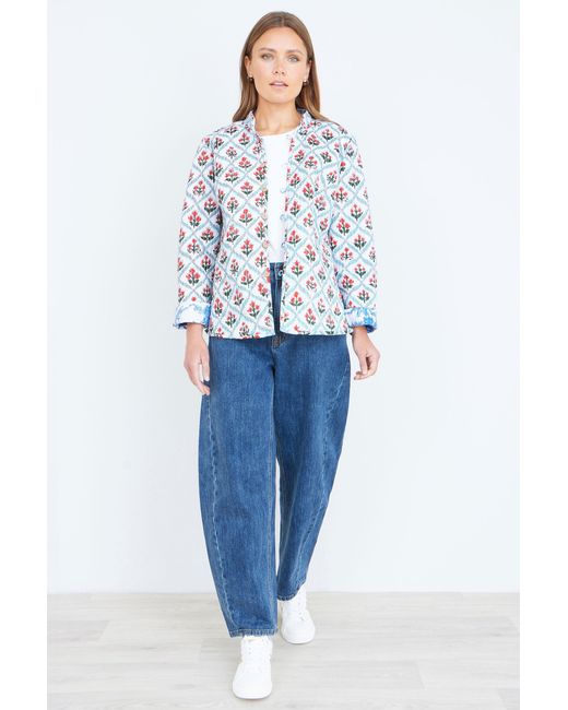 Yumi' Blue Palm Reversible Cotton Quilted Jacket
