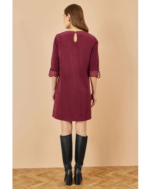 Yumi' Purple Cord Tunic Dress With 3/4 Sleeves And Pockets