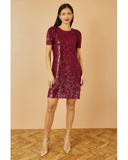 Yumi' Red Sequin Stretch Tunic Dress