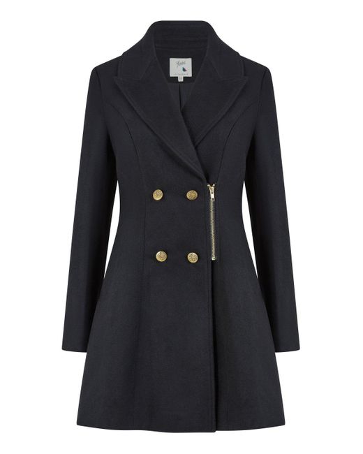 Yumi' Blue Military Style Double-Breasted Coat