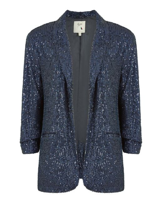 Yumi' Blue Sequin Blazer With Pockets