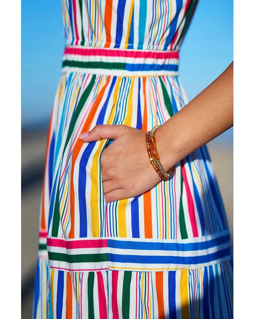Yumi' Blue Multicolour Stripe Cotton Midi Sun Dress