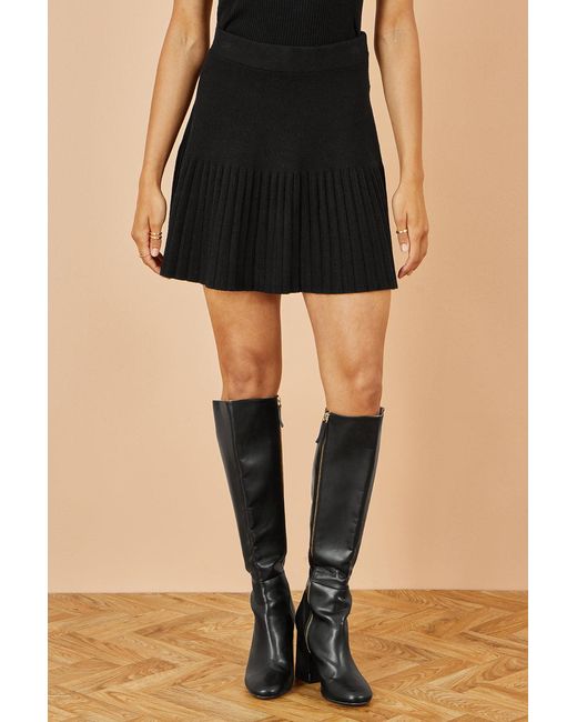 Yumi' Natural Knitted Pleated Mini Skirt