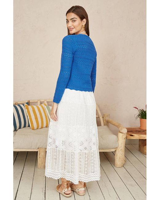 Yumi' Blue Crochet Tie Front Cardigan