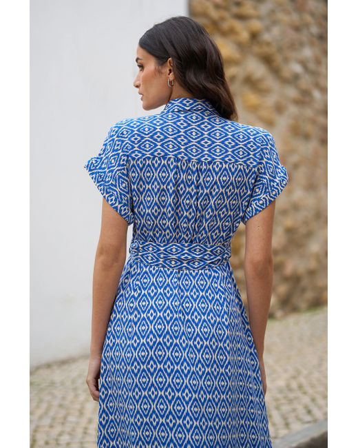 Yumi' Blue Viscose Midi Shirt Dress With Matching Belt