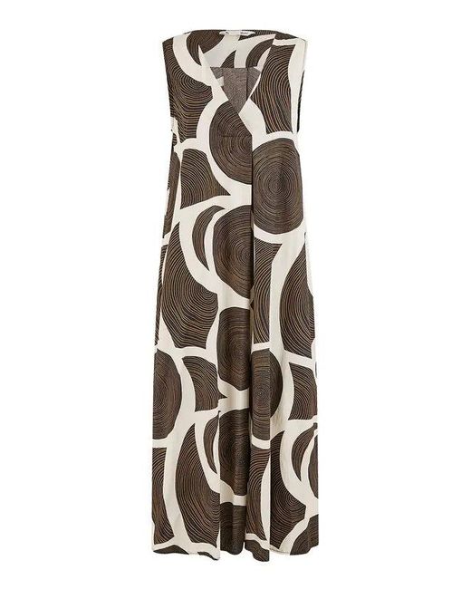 Yumi' Natural Cotton Abstract Circle Trapeze Relaxed Midi Dress