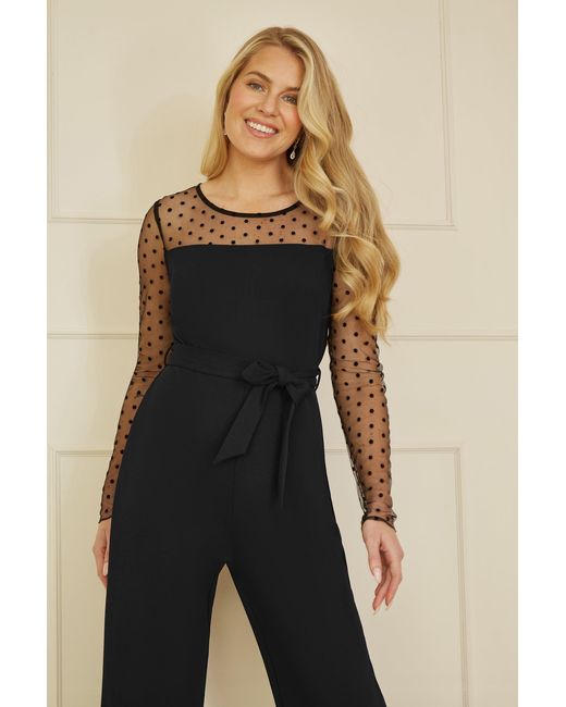 Yumi' Orange Spot Mesh Stretch Jumpsuit