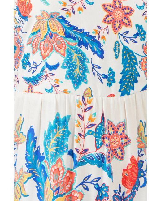 Yumi' White Boho Block Print Tiered Maxi Dress