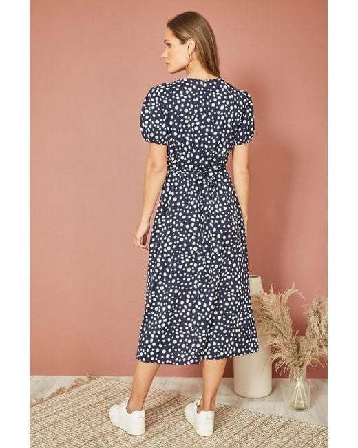 Yumi' Blue Spot Midi Tea Dress