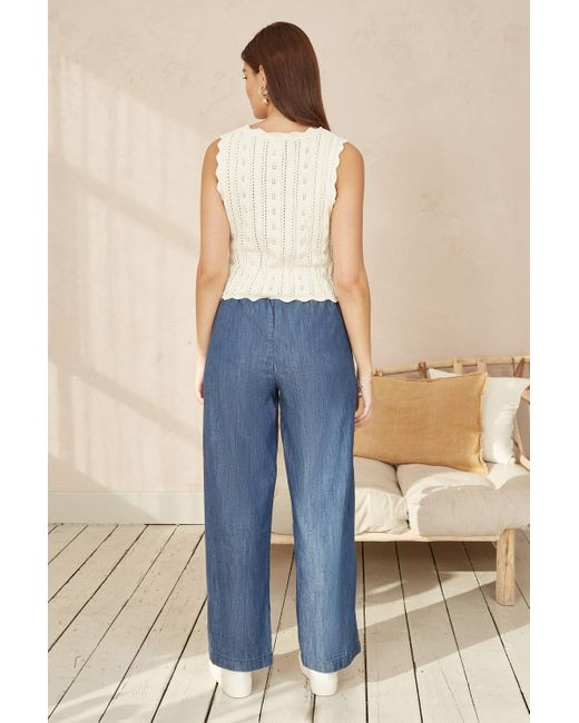 Yumi' Natural V Neck Button Down Crochet Knitted Top